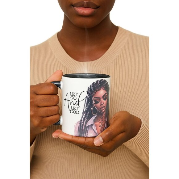 Coffee Mug With Inspirational Message "Let Go And Let God" Black handle White - Picture 3 of 7